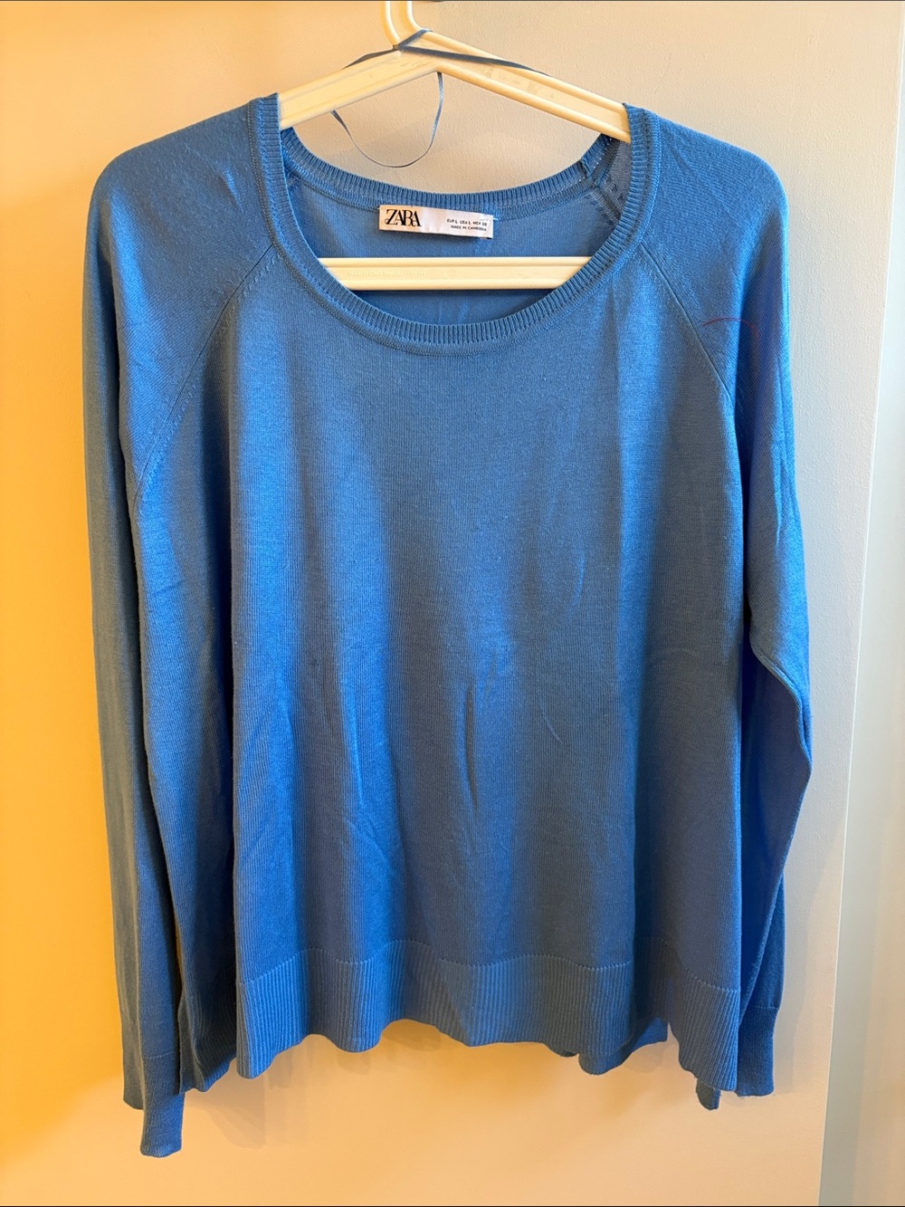 Zara Light Blue Crewneck Long Sleeve Knit Top